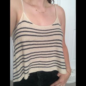 Beige and Navy Striped Knit Tank Top